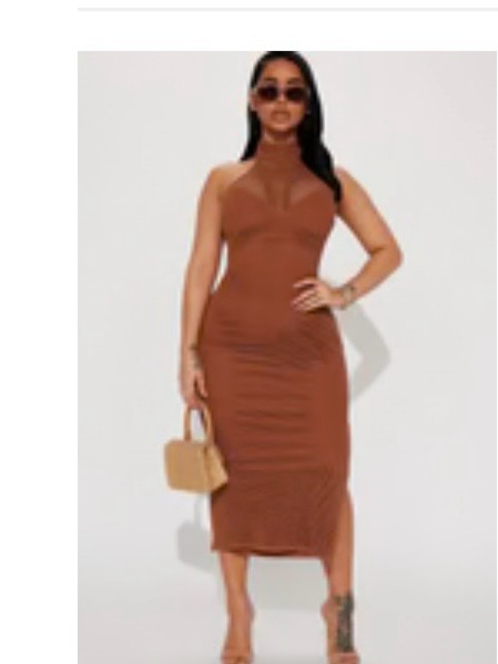 Fashion Nova Brown Halter Midi Dress
